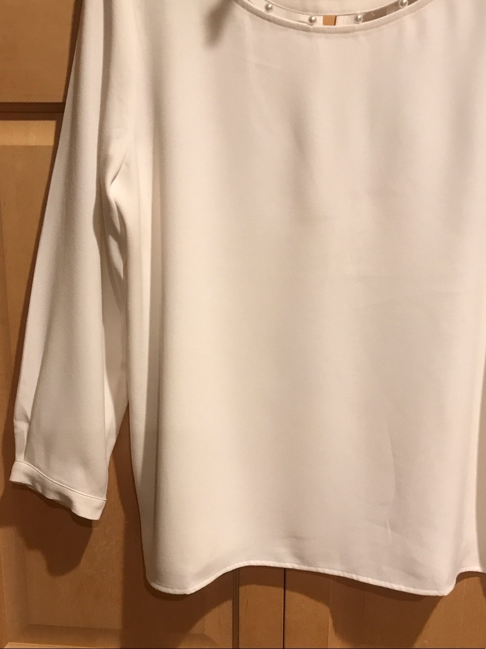 New Ann Taylor Cream Beaded-Neckline Long Sleeve Blouse - Picture 4 of 8